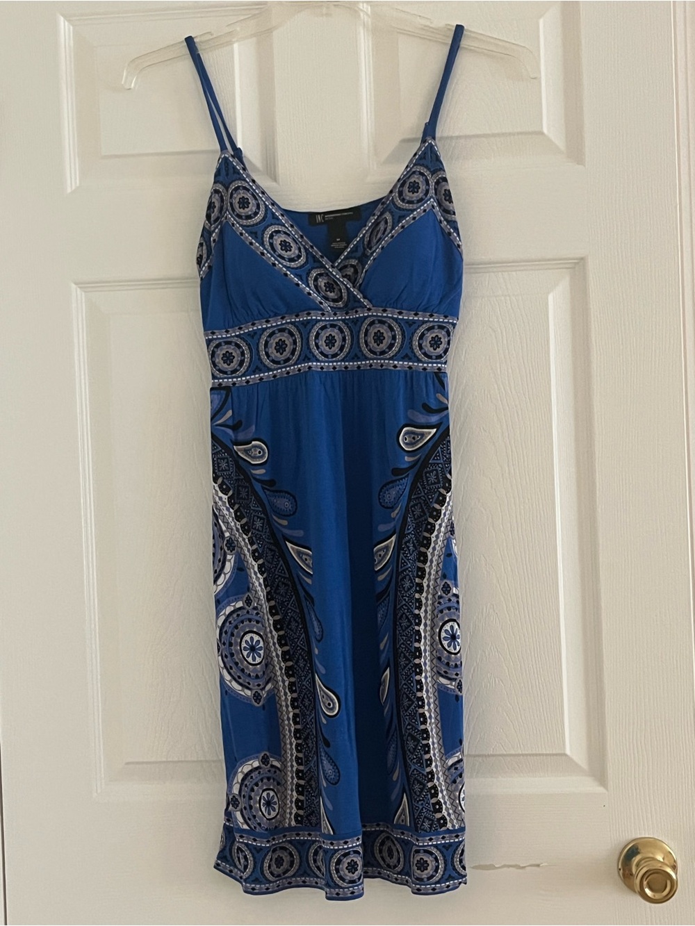 INC International Concepts Blue Printed Spaghetti-Strap Mini Dress